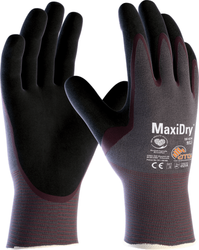 ATG Maxidry 56-424 Guanti Da Lavoro Uomo In Nitrile - Rivestimento Microfoam, Antiscivolo, Taglia M, Colore Viola